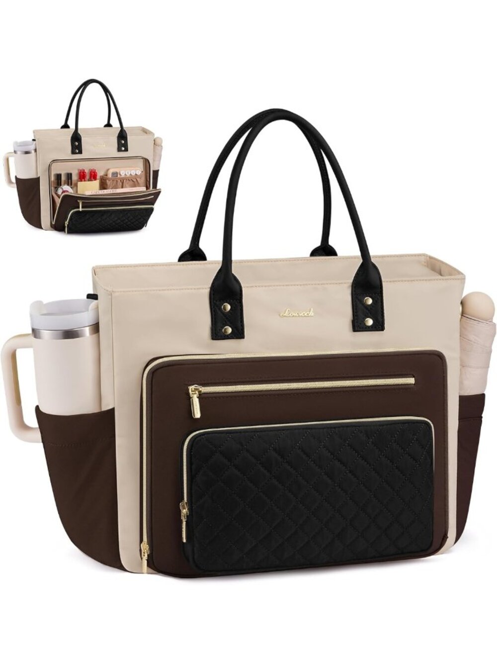 Stylish Laptop Tote Bag for Women | Large Cup Holder, Multi-Pockets, 15.6